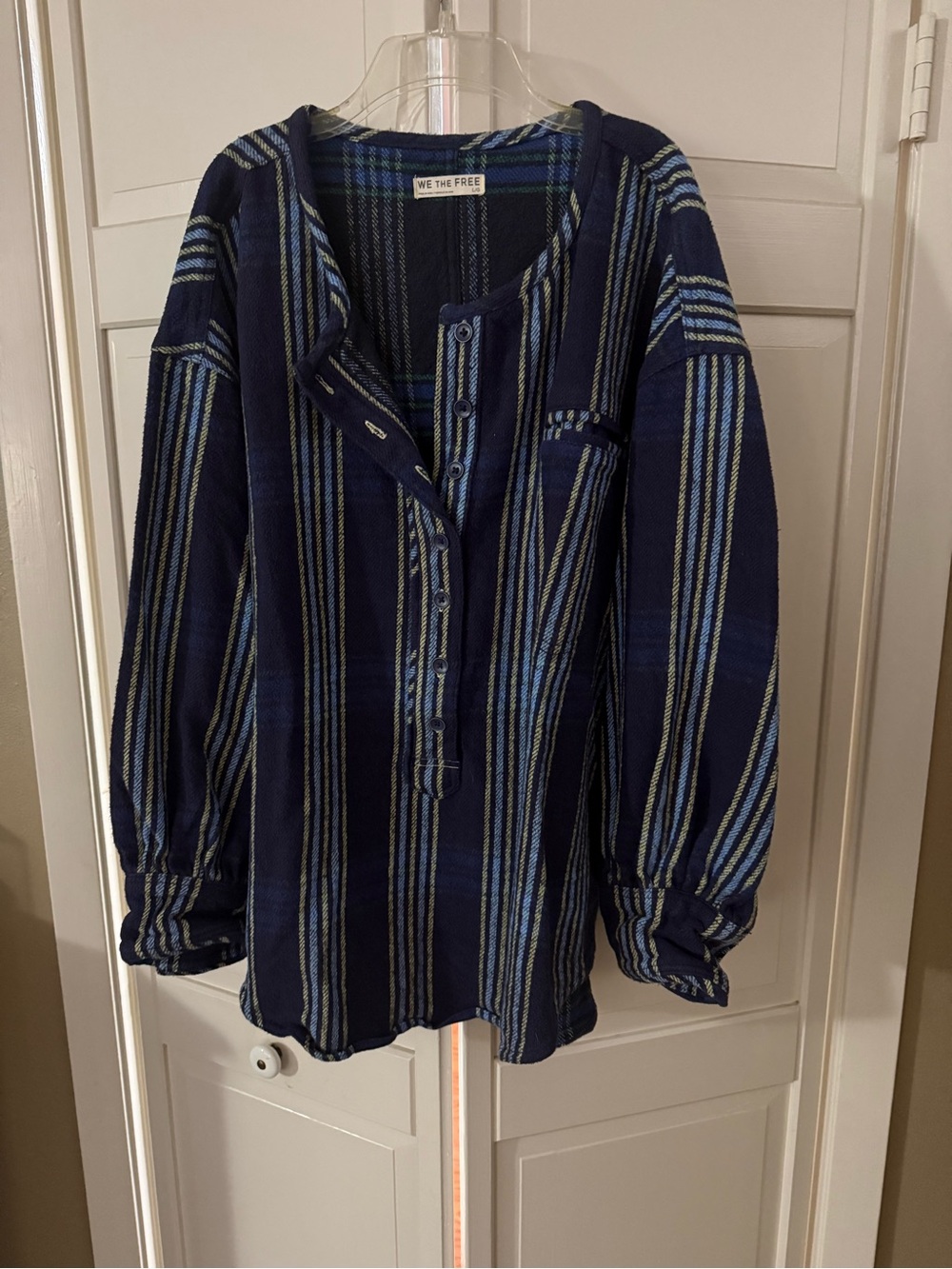 We The Free Navy Striped Henley Tunic with Light Blue Accents